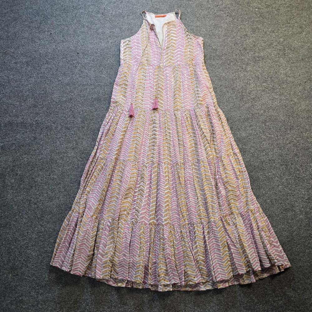 Oliphant Dress Women Size XS Pink Gold Maxi Tiered Sleeveless Boho Summer Casual